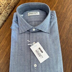 Frank Stella Lt Blue Herringbone Dress shirt 40/15 3/4th
